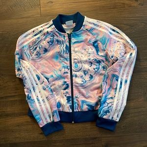 Pink & teal swirl adidas jacket sz 11-12 kids